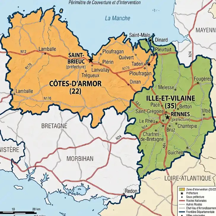 Zones d'intervention Besoin de Toit en Ille-et-Vilaine et Côtes-d'Armor